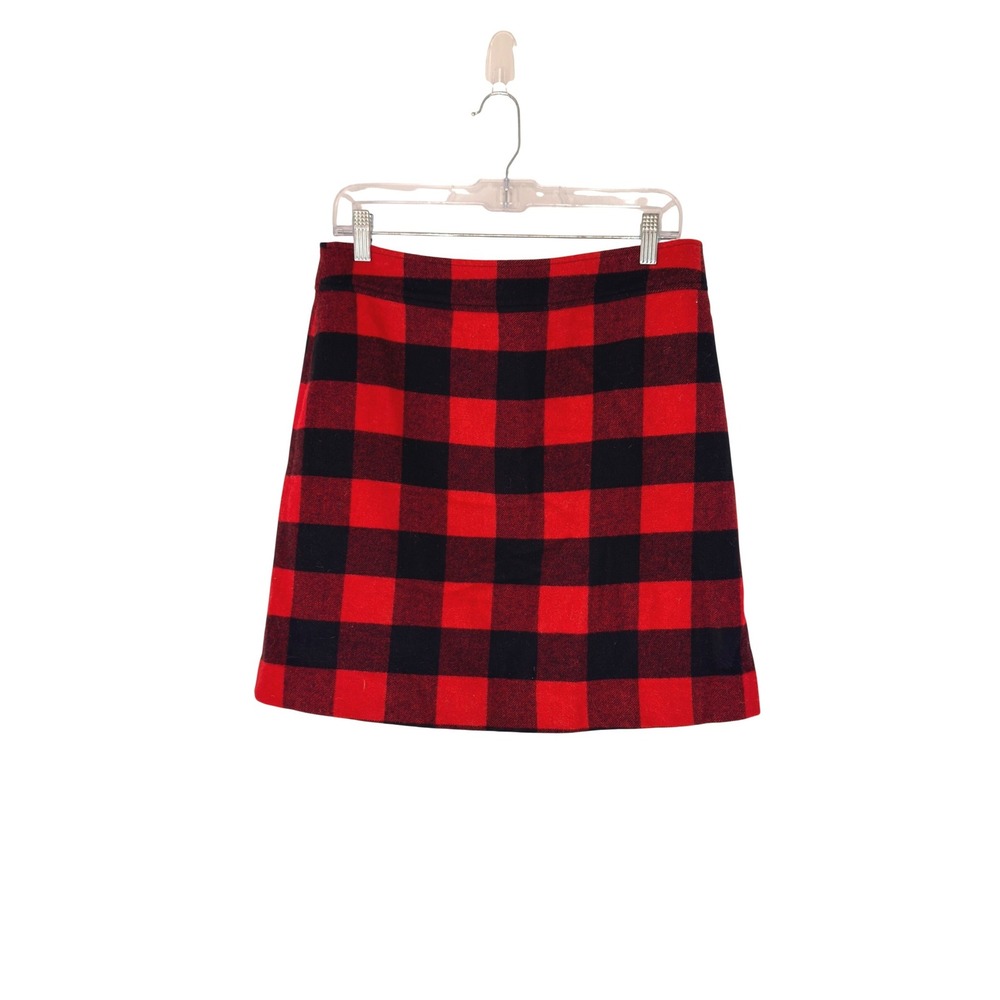 J.Crew Wool-blend‎ A-line skirt Women's Red Black Plaid Checkered Tartan Size 10